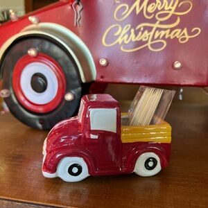 Vintage Christmas Red Truck Toothpick Holder